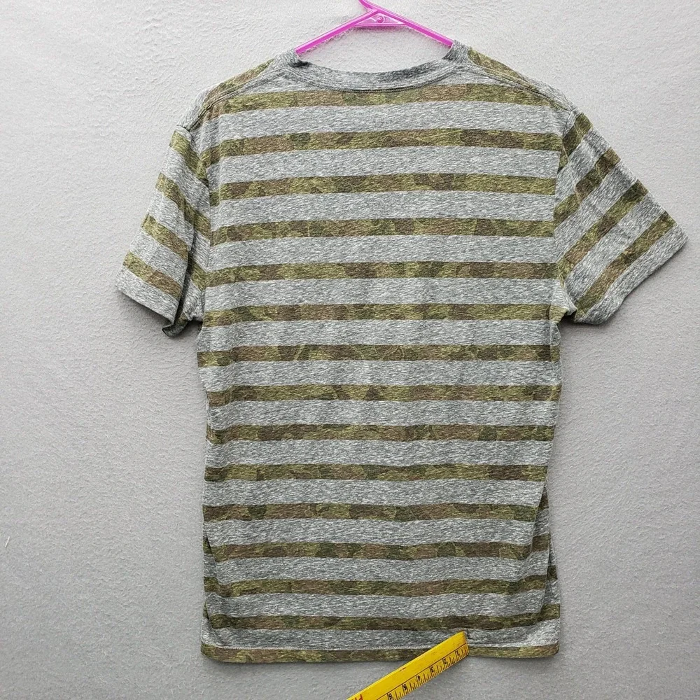 American Eagle Mens V-Neck Tee Gray Olive Green Heathered Stripe Normcore Grunge